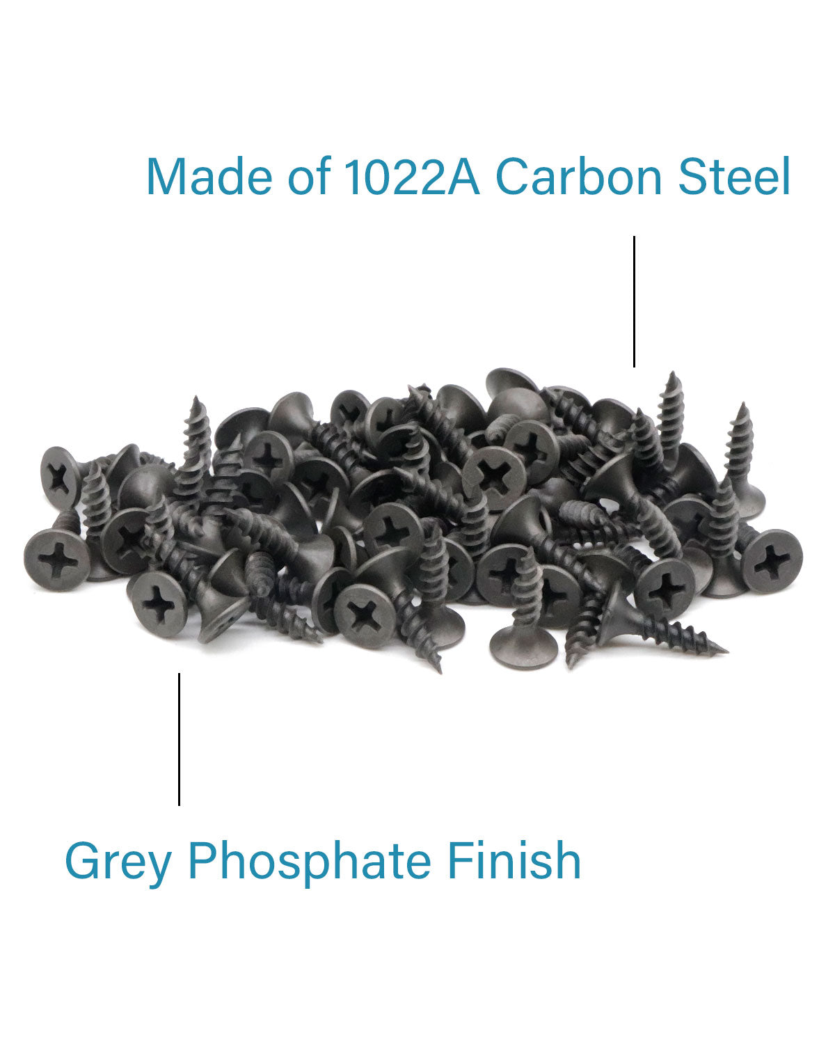 IMScrews 200шт #6 x 5/8" Шурупы для гипсокартона с плоской головкой и крестообразным шлицем Шуруп с тонкой резьбой и острым концом, углеродистая сталь 1022A, серый фосфат