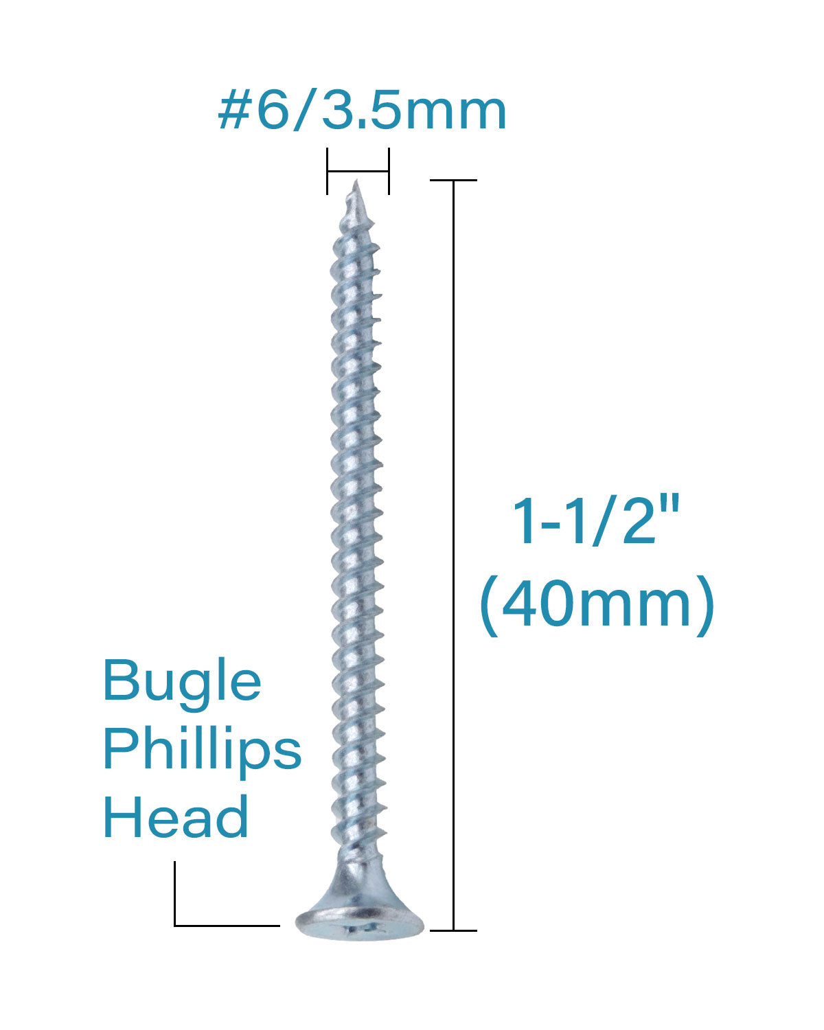 IMScrews 100шт #6x1-1/2" Шурупы для гипсокартона с плоской головкой Phillips с тонкой резьбой и острым концом Шуруп по дереву, углеродистая сталь 1022A, оцинкованный