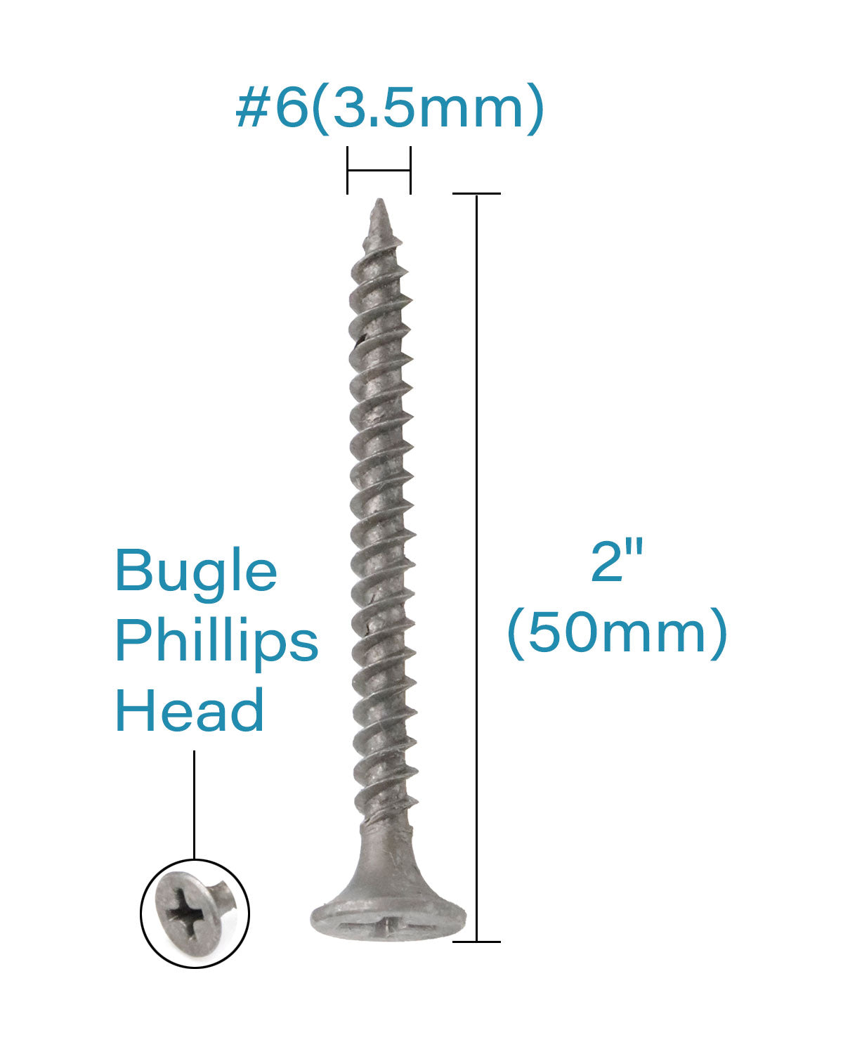 IMScrews 100pcs #6 x 2" Flat Head Phillips Drywall Screws Fine Thread Sharp Point Wood Screw, Carbon Steel 1022A, Gray Phosphate