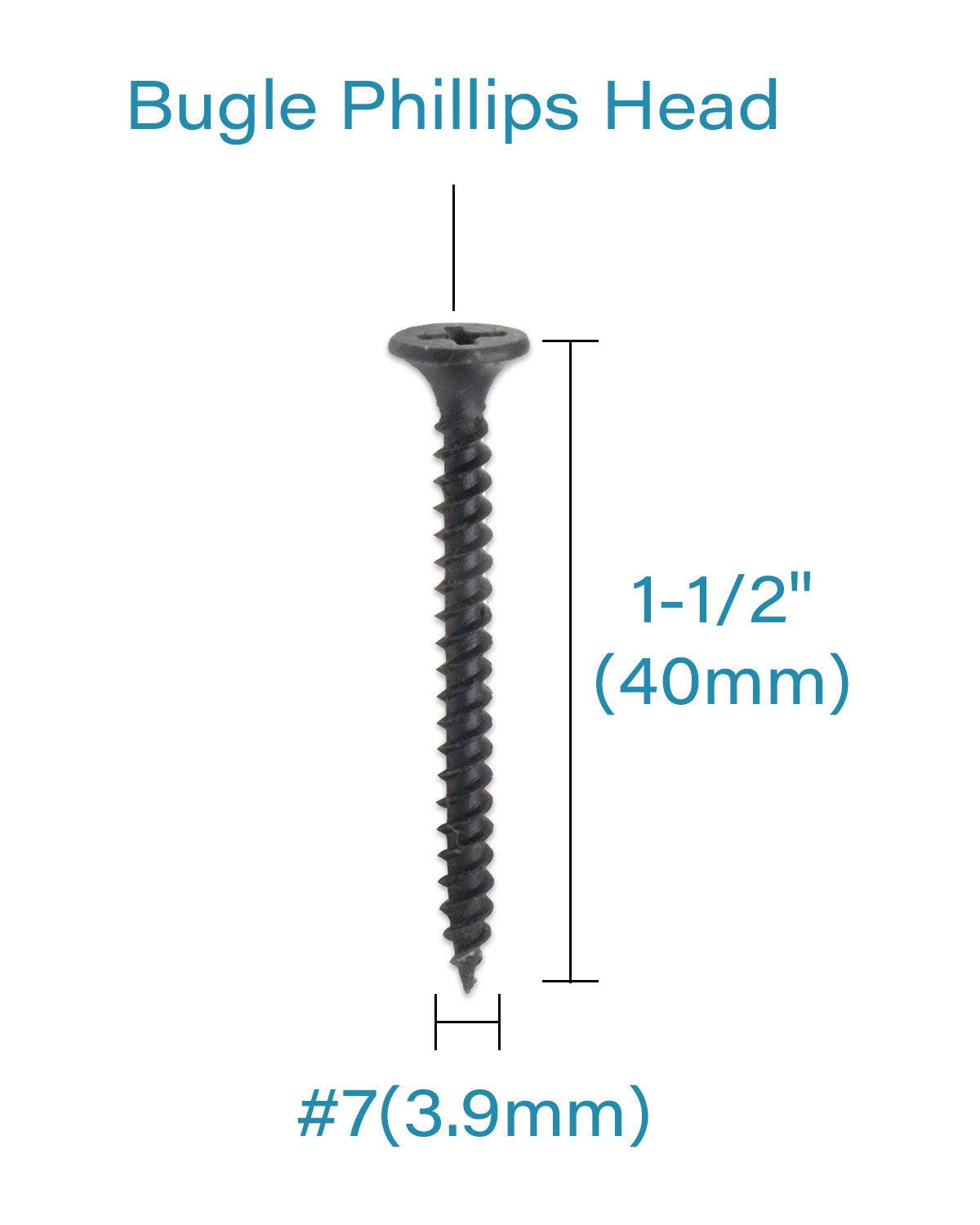 IMScrews 100шт #7 x 1-1/2" Шурупы для гипсокартона с плоской головкой и крестообразным шлицем Шуруп по дереву с тонкой резьбой и острым концом, углеродистая сталь 1022A, черный фосфат