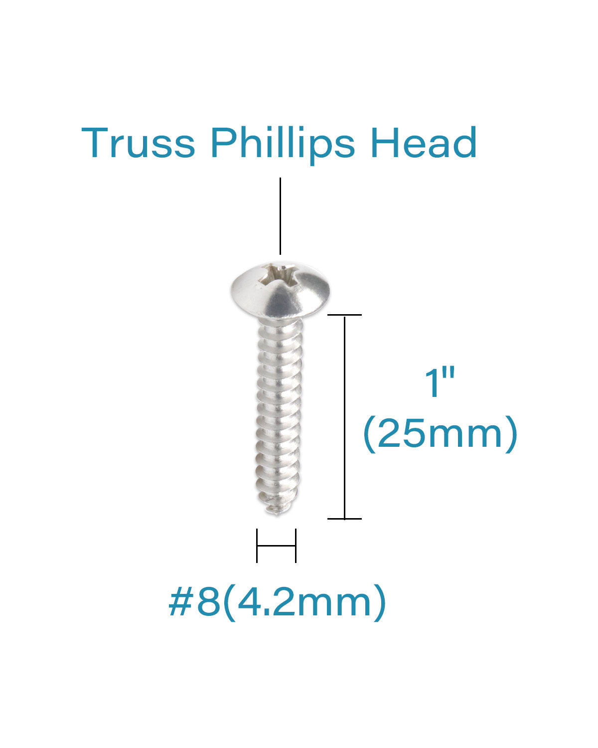 IMScrews #8 x 1"(25mm) 100Pcs 304 Stainless Steel Phillips Truss Head Self Tapping Sheet Metal Screws Assortment Kit