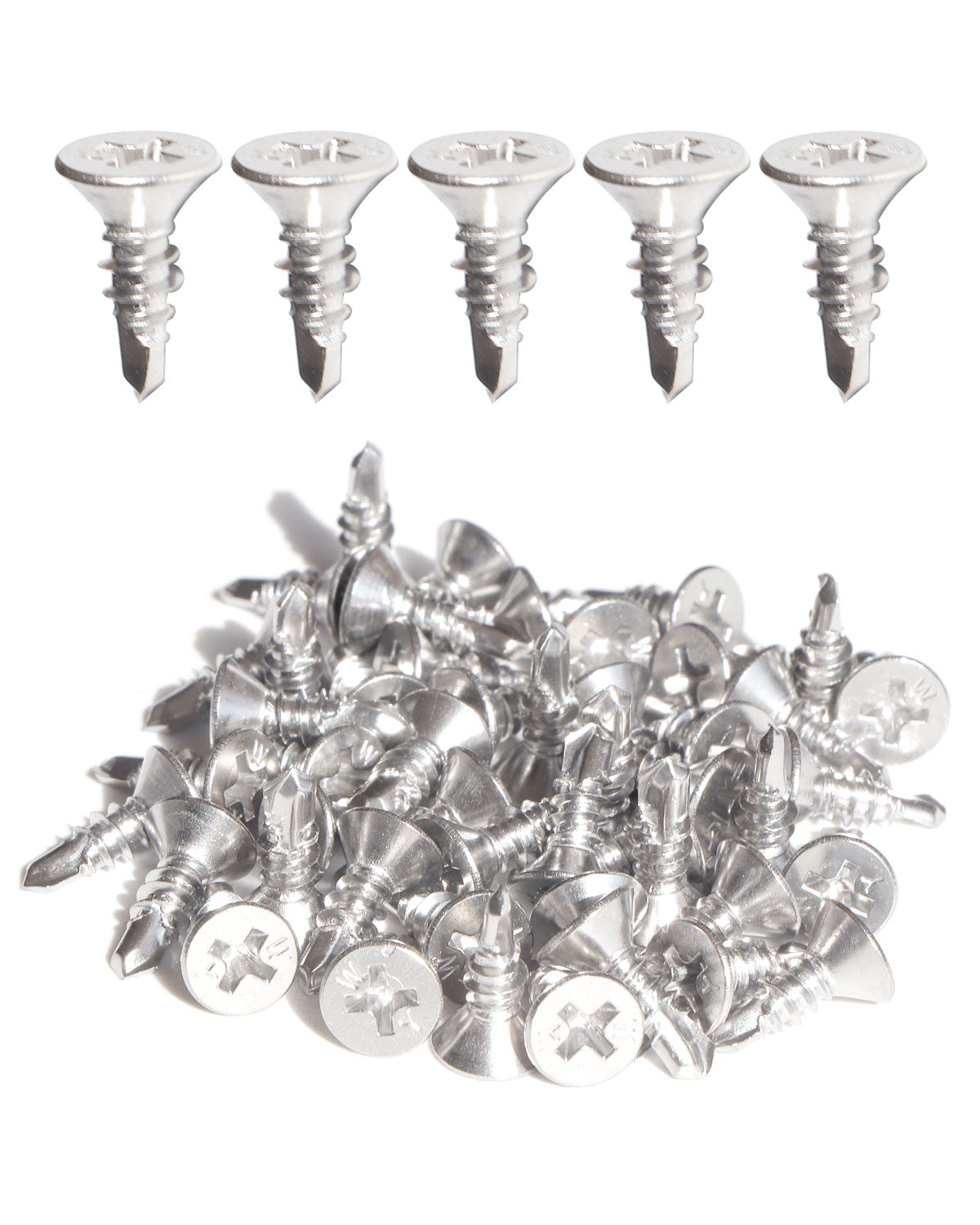 IMScrews 50pcs #8 x 1/2" Stainless Flat Head Phillips Self Drilling Screws, 410 Stainless Steel Full Thread Sheet Metal Tek Wood to Metal Screws