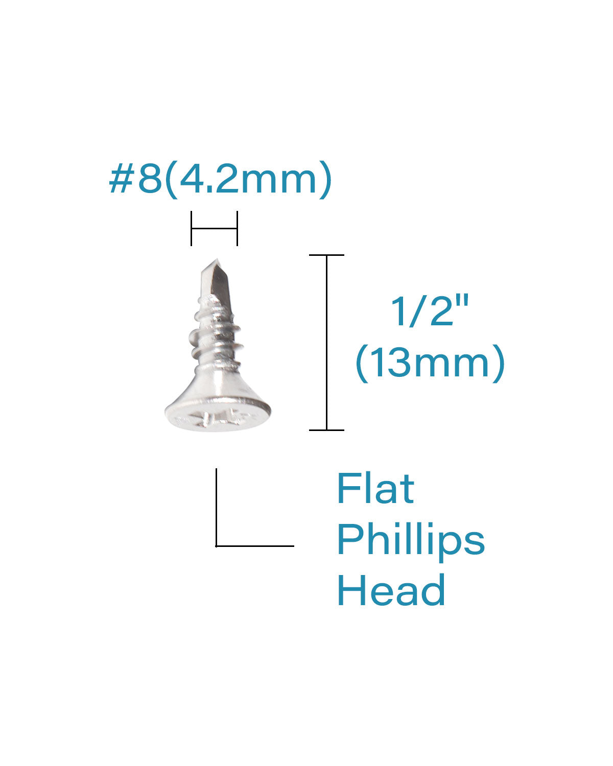 IMScrews 50pcs #8 x 1/2" Stainless Flat Head Phillips Self Drilling Screws, 410 Stainless Steel Full Thread Sheet Metal Tek Wood to Metal Screws