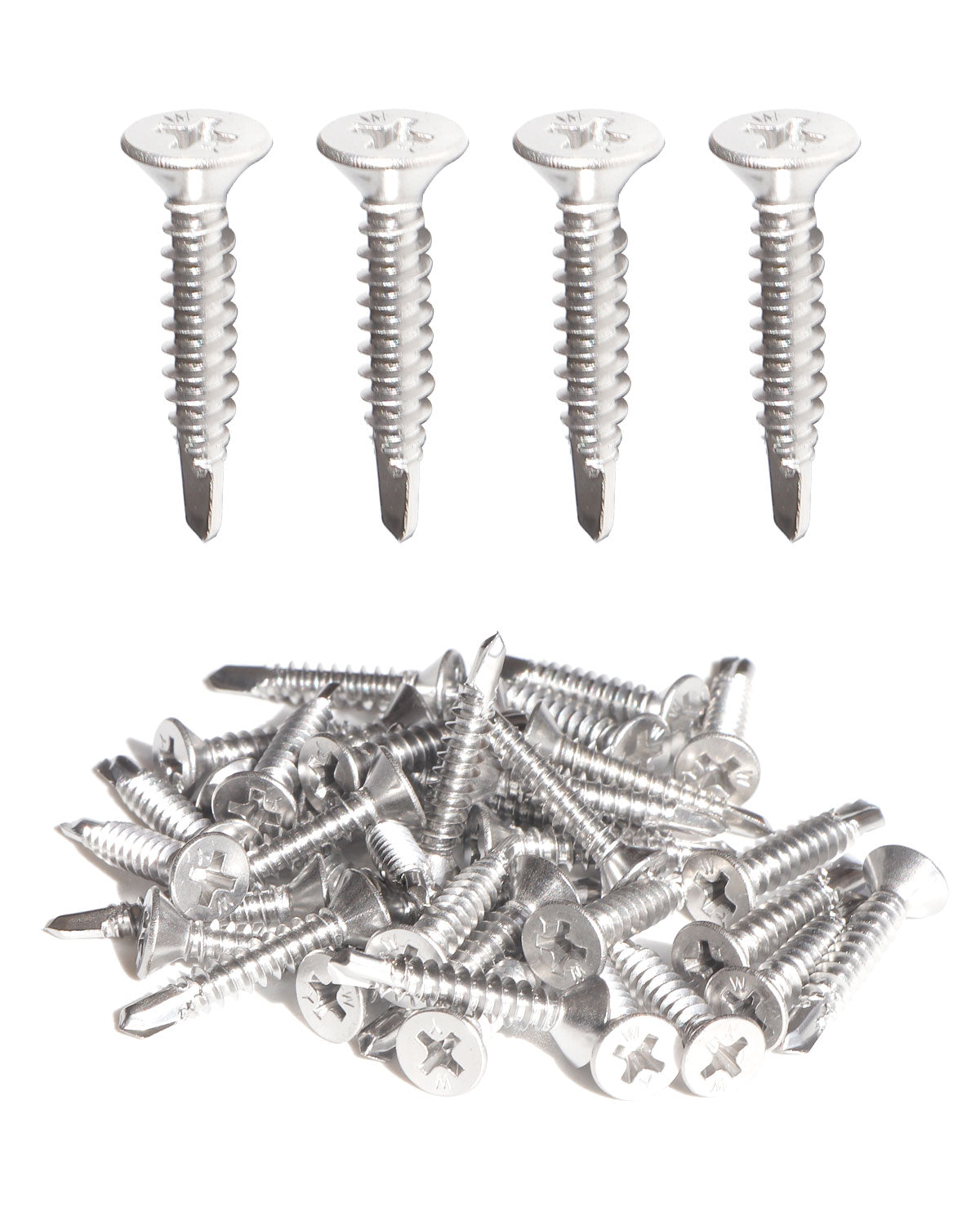 IMScrews 50pcs #8 x 1" Stainless Flat Head Phillips Self Drilling Screws, 410 Stainless Steel Full Thread Sheet Metal Tek Wood to Metal Screws