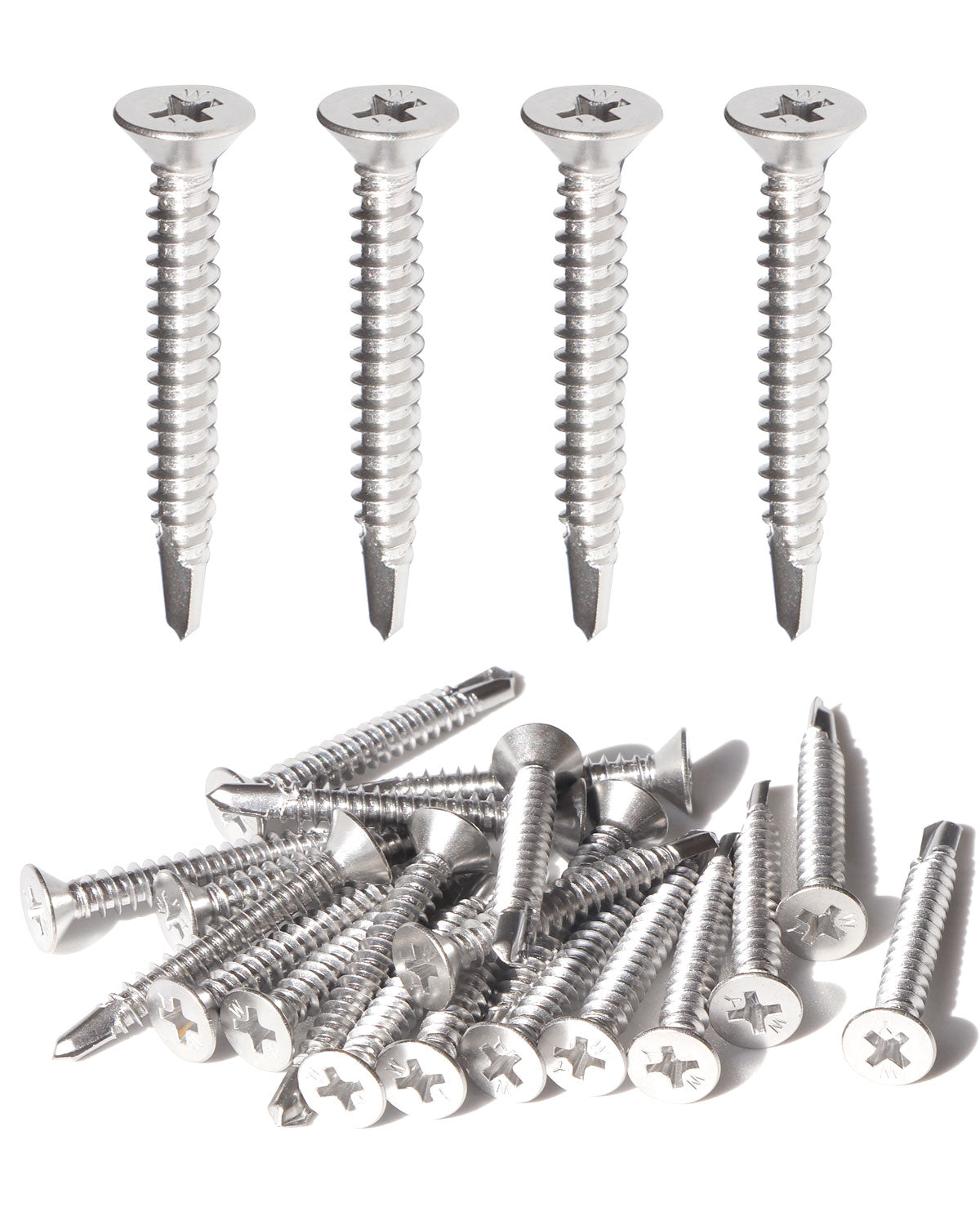 IMScrews 25pcs #14 x 1-1/2" Stainless Flat Head Phillips Self Drilling Screws, 410 Stainless Steel Full Thread Sheet Metal Tek Wood to Metal Screws