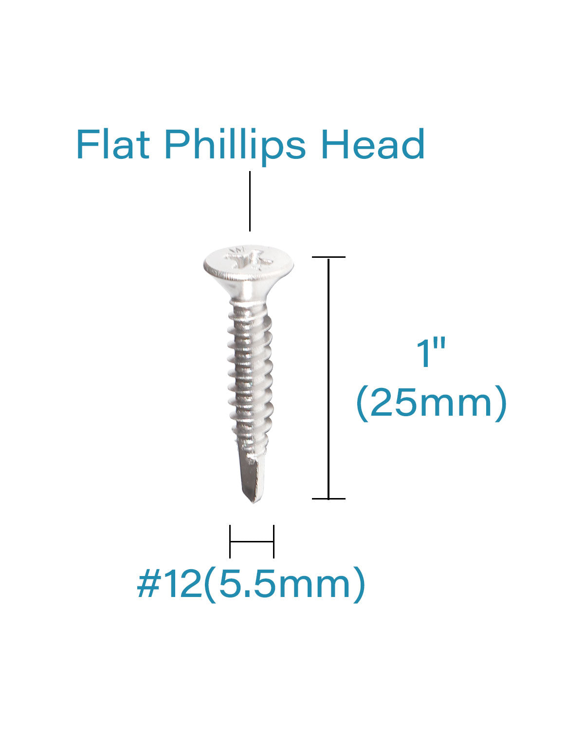 Stainless Steel Sheet Metal Screws #12 x 1 Inch 25pcs, Self Drilling Flat Head Phillips Stainless Steel 410 Screws Standard Thread Teks Screws for Wood to Metal Stud by IMSCREWS
