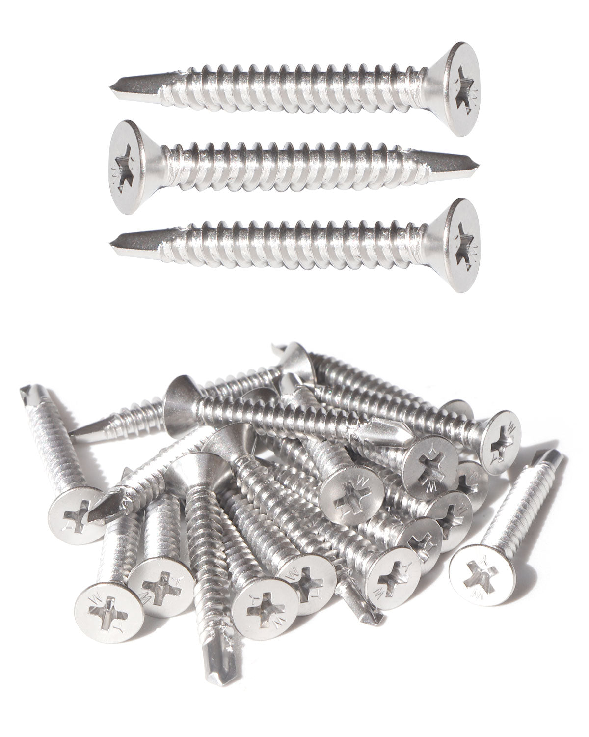 IMScrews 25pcs #10 x 1-1/2" Stainless Flat Head Phillips Self Drilling Screws, 410 Stainless Steel Full Thread Sheet Metal Tek Wood to Metal Screws