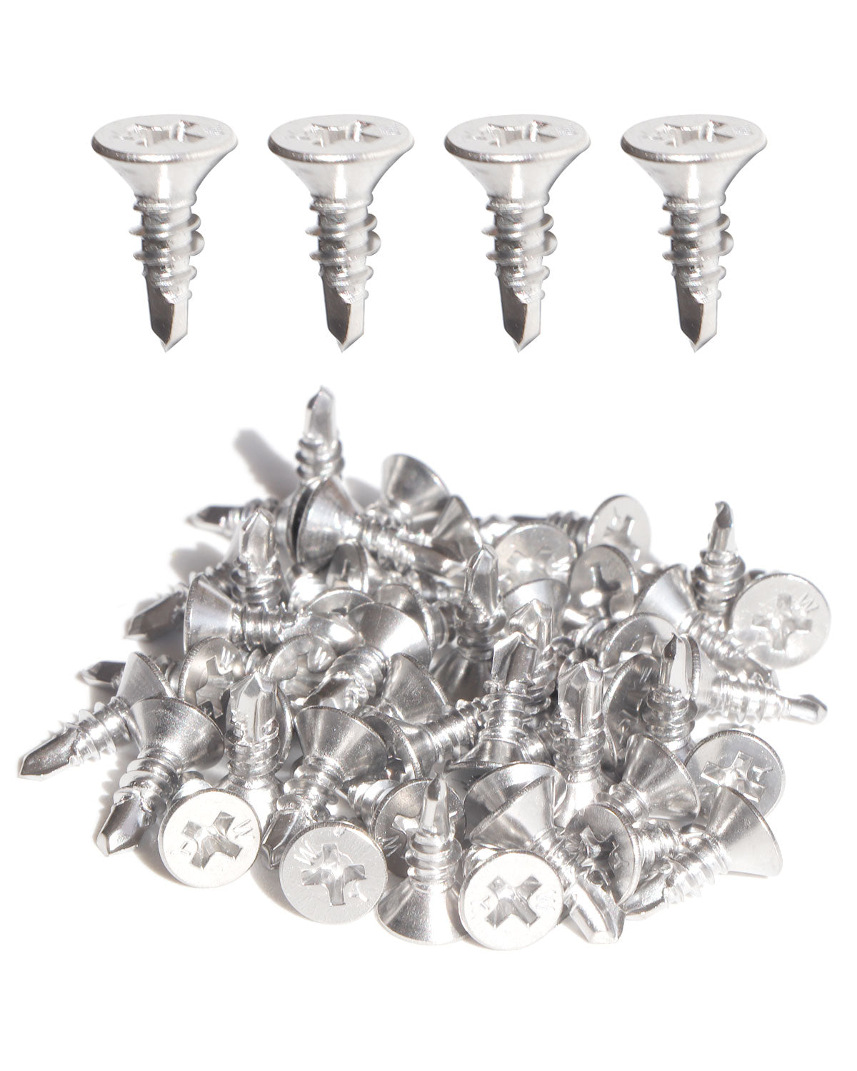 IMScrews 25pcs #10 x 1/2" Stainless Flat Head Phillips Self Drilling Screws, 410 Stainless Steel Full Thread Sheet Metal Tek Wood to Metal Screws