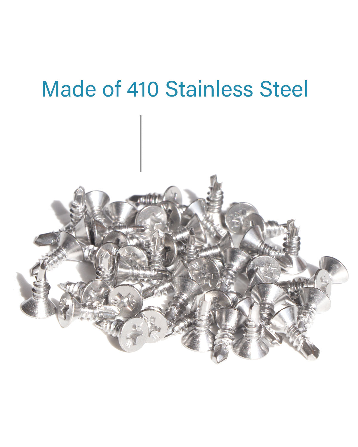 IMScrews 25pcs #10 x 1/2" Stainless Flat Head Phillips Self Drilling Screws, 410 Stainless Steel Full Thread Sheet Metal Tek Wood to Metal Screws