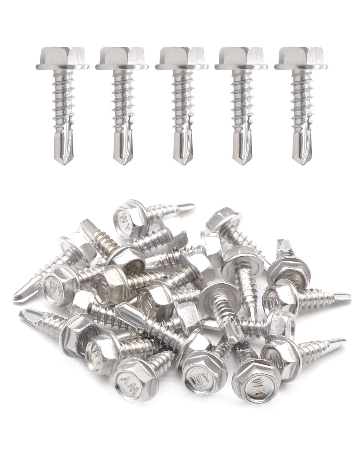 #8 x 3/4" Stainless Hex Washer Head Self Drilling Screws (25pcs), Stainless Steel 410 Fully Threaded Sheet Metal Flanged Hex Screw | by IMSCREWS