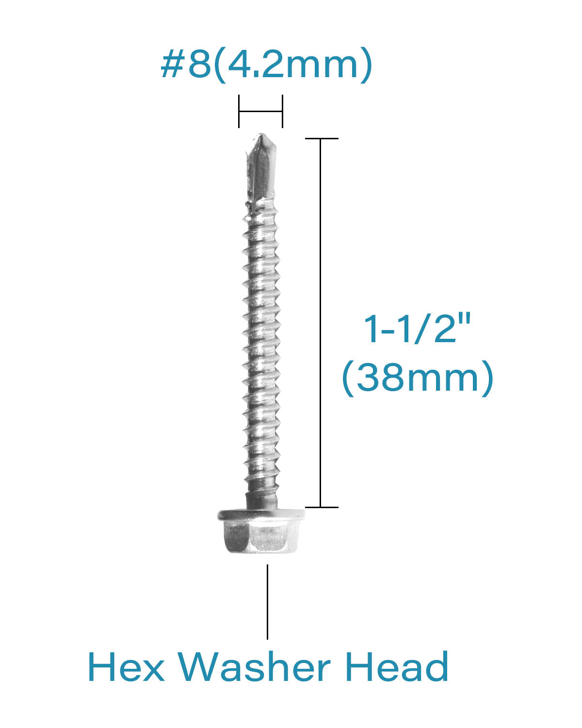 IMScrews 25pcs #8 x 1-1/2" Stainless Hex Washer Head Self Drilling Screws, 410 Stainless Steel Full Thread Sheet Metal Tek Screws
