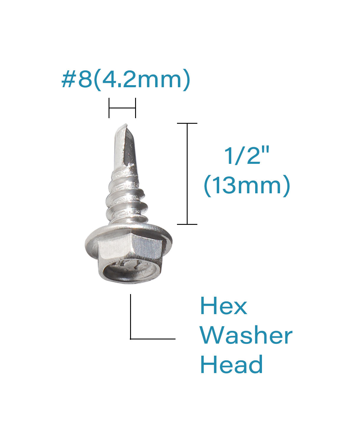 IMScrews 50 шт. #8 x 1/2 дюйма самосверлящие винты с шестигранной головкой и шайбой из нержавеющей стали, винты из нержавеющей стали 410 с полной резьбой для листового металла Tek