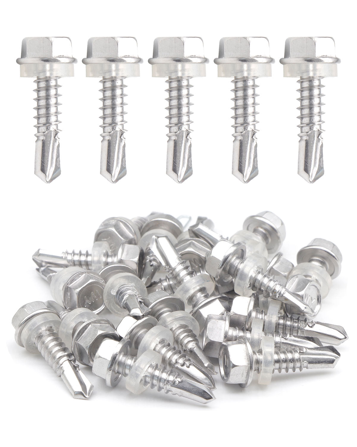 IMScrews 50 шт. # 14 x 1 дюйм, самосверлящие винты с шестигранной головкой и шайбой из нержавеющей стали, винты из нержавеющей стали 410 с полной резьбой для листового металла Tek