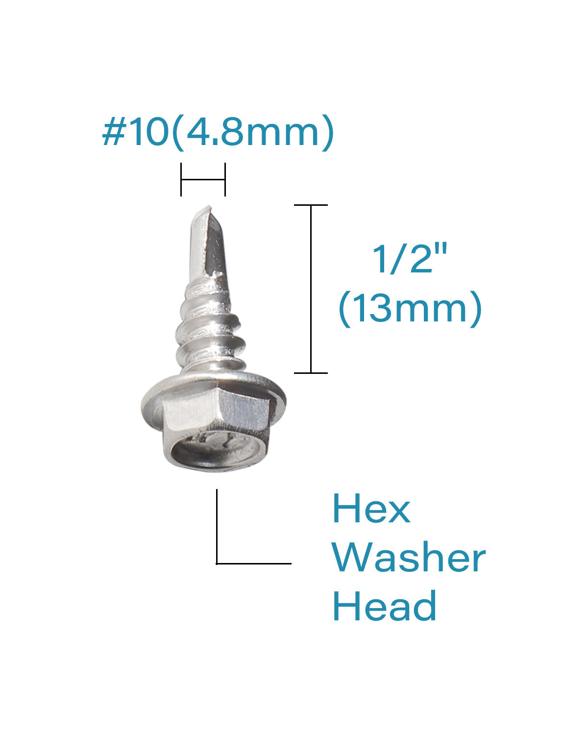 IMScrews 100 шт. # 10 x 1/2 дюйма, самосверлящие винты с шестигранной головкой и шайбой из нержавеющей стали, винты из нержавеющей стали 410 с полной резьбой для листового металла Tek