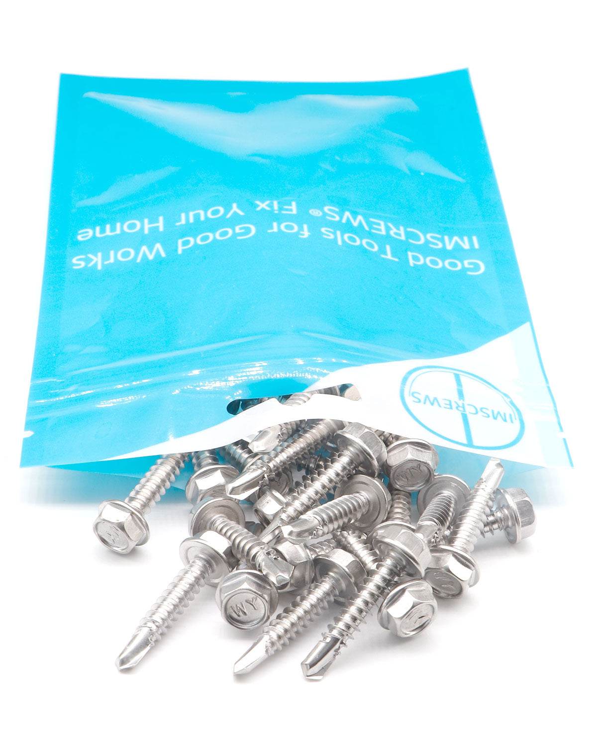 #10 x 1" Stainless Hex Washer Head Self Drilling Screws (100pcs), Flanged Hex Tek Screw Stainless Steel Fully Threaded Sheet Metal | by IMScrews