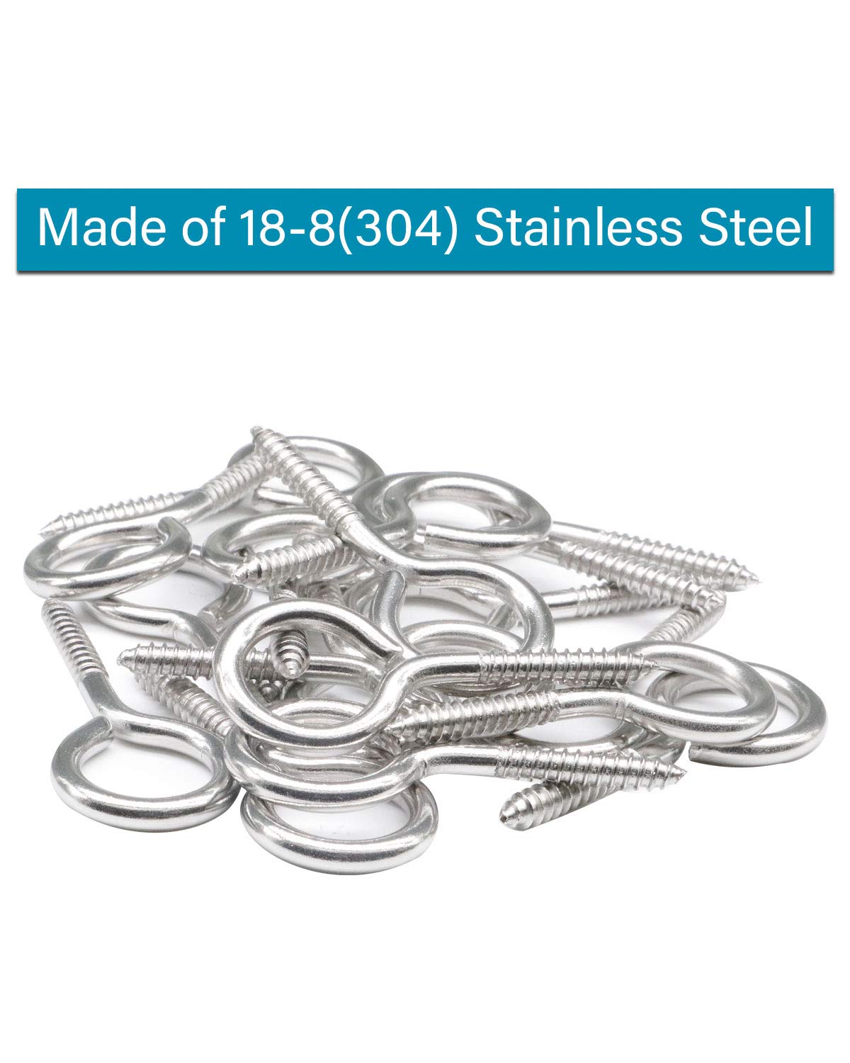 IMScrews 20Pcs 1-3/4 Inch Screw Eyes Small Eyelet Screws Lag Eyebolt Heavy Duty Hook 304 Stainless Steel