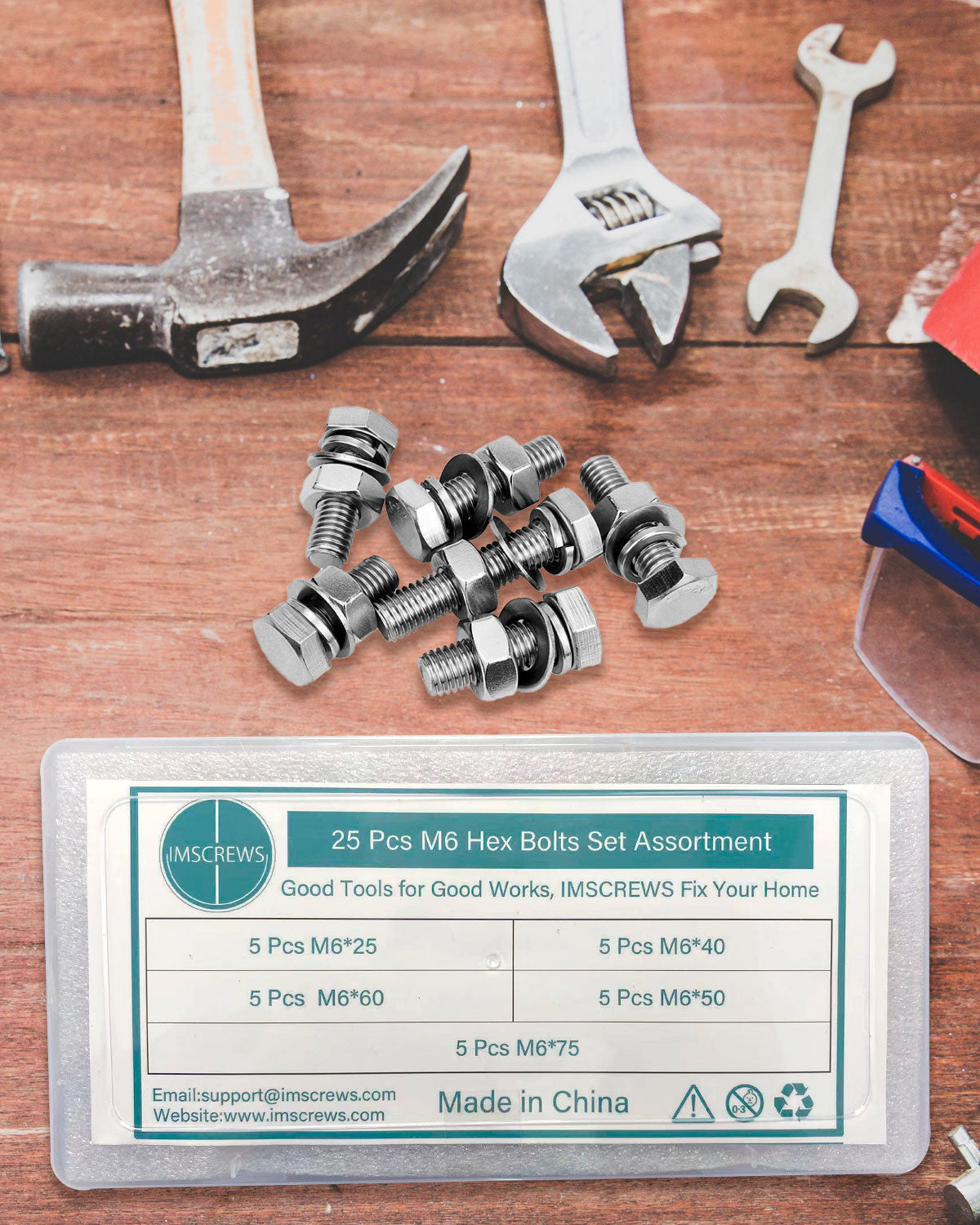 25pcs M6 Hex Head Screws Bolts and Nuts Kit, Metric Hexagon Stainless Steel 304 Bolts Screws Nuts Washers Assortment Kit | by IMSCREWS