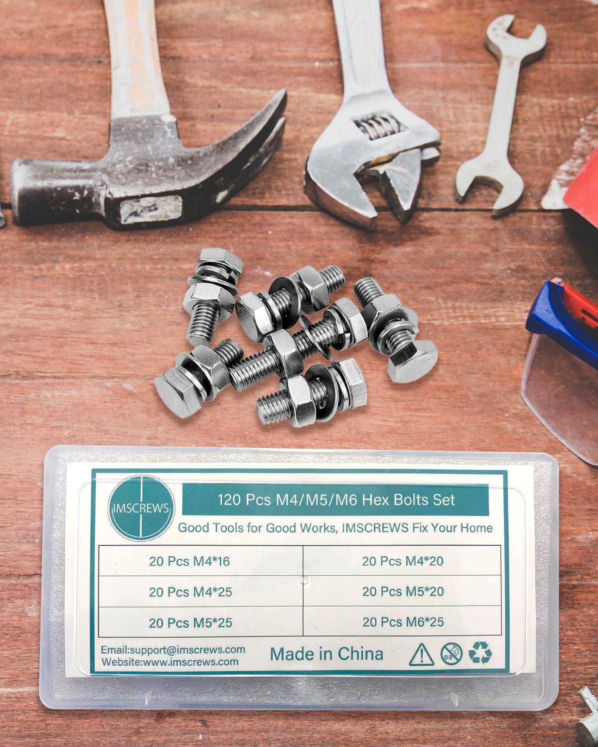 120 шт. Винты с шестигранной головкой, болты и гайки, M4, M5, M6, метрический шестигранник, нержавеющая сталь 304, болты, гайки, шайбы, набор в ассортименте, 6 общих размеров | автор: IMSCREWS