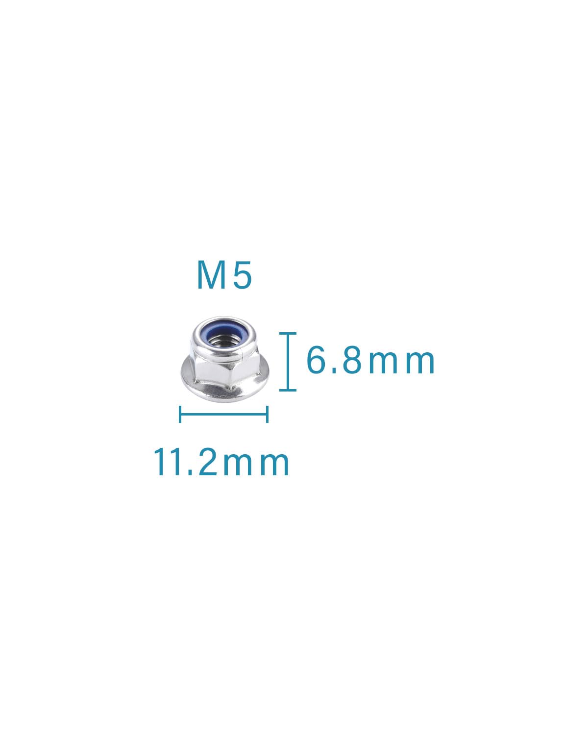 IMScrews M5 x 0.8 Flange Lock Nuts, 304 Stainless Steel Hex Flange Nuts with Blue Nylon Insert, DIN6926 Self-Locking Nuts with Washer Base, Corrosion Resistant, Pack of 25 - image 3
