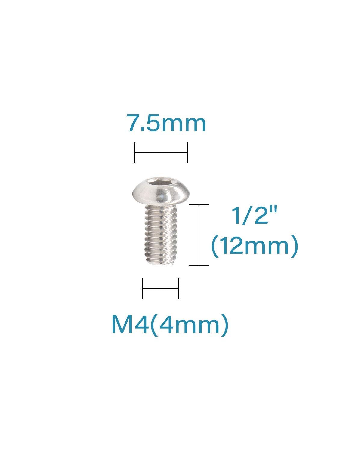 M4-0.7 x 1/2" Button Head Socket Cap Bolts Screws (25pcs) 18-8 Stainless Steel 304 Allen Hex Drive Fully Thread Machine Screw ISO7380 | by IMSCREWS - image 2