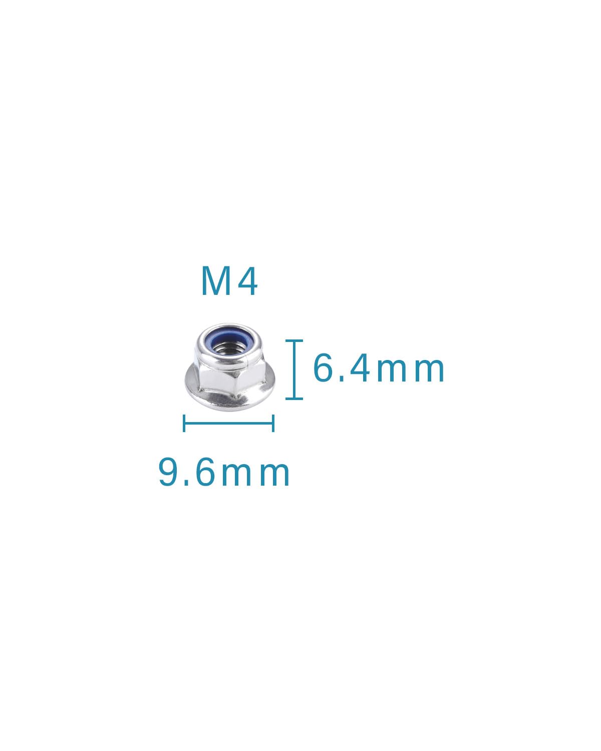 IMScrews M4 x 0.7 Flange Nuts, 304 Stainless Steel Hex Lock Nuts with Blue Nylon Insert, DIN6926 Self-Locking Nuts with Integrated Washer Base, Corrosion Resistant, Pack of 200 - image 3