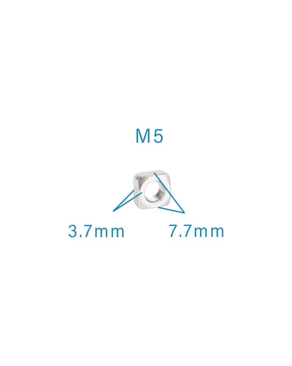 IMSCREWS M5-0.8 Square Nuts 304 Stainless Steel Metric Fasteners 50 Pcs, 7.8mm Width Anti-Rotation Flat Nut for Aluminum Extrusion Profile, Outdoor Structure Assembly and Home DIY Repair - image 3