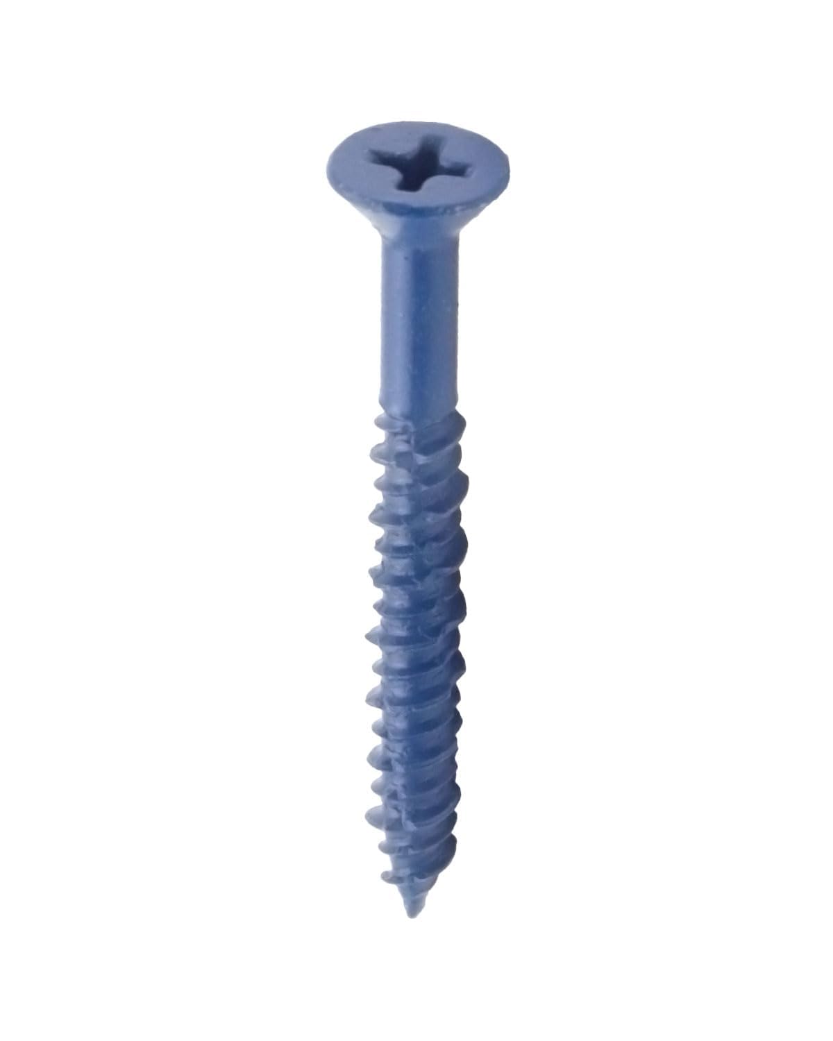 3/16" x 1-3/4" Blue Masonry Screws, 50 PCS Flat Head Concrete Anchors with High-Low Thread, Blue Coating Fasteners for Brick, Block and Stucco