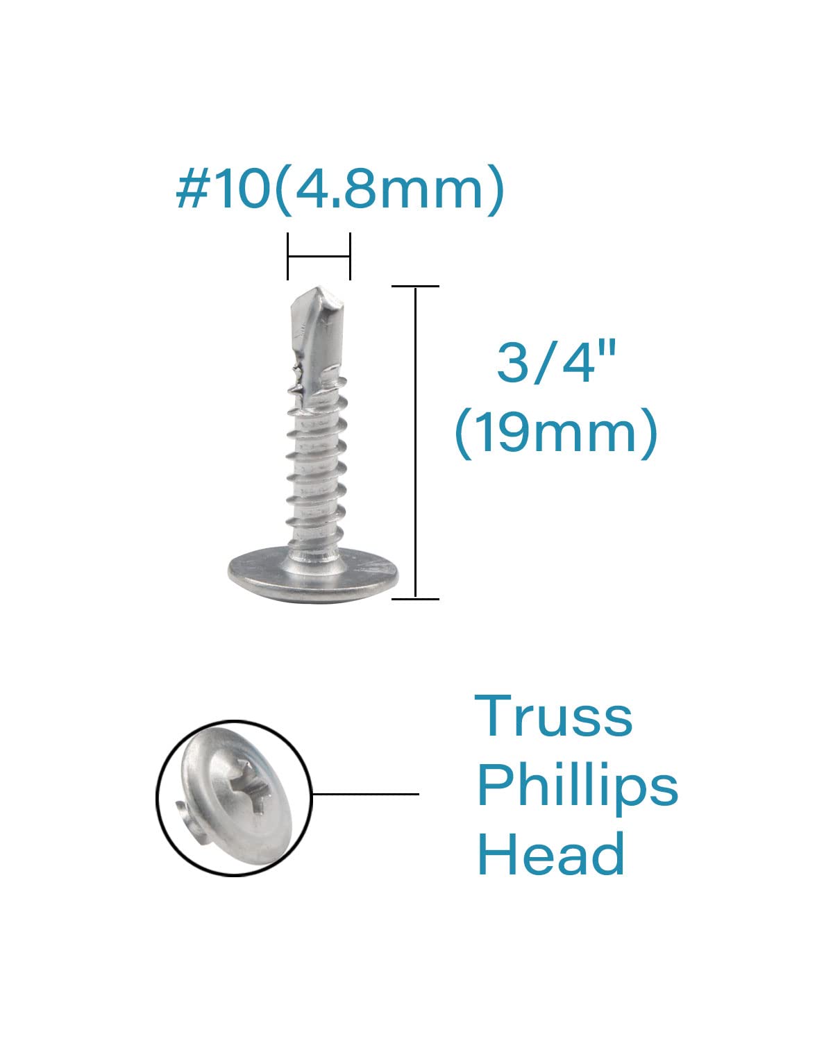 IMScrews #10 x 3/4" Truss Washer Head Self Tapping Screws, 410 Stainless Steel Sheet Metal Screws, Pack of 200 - image 3
