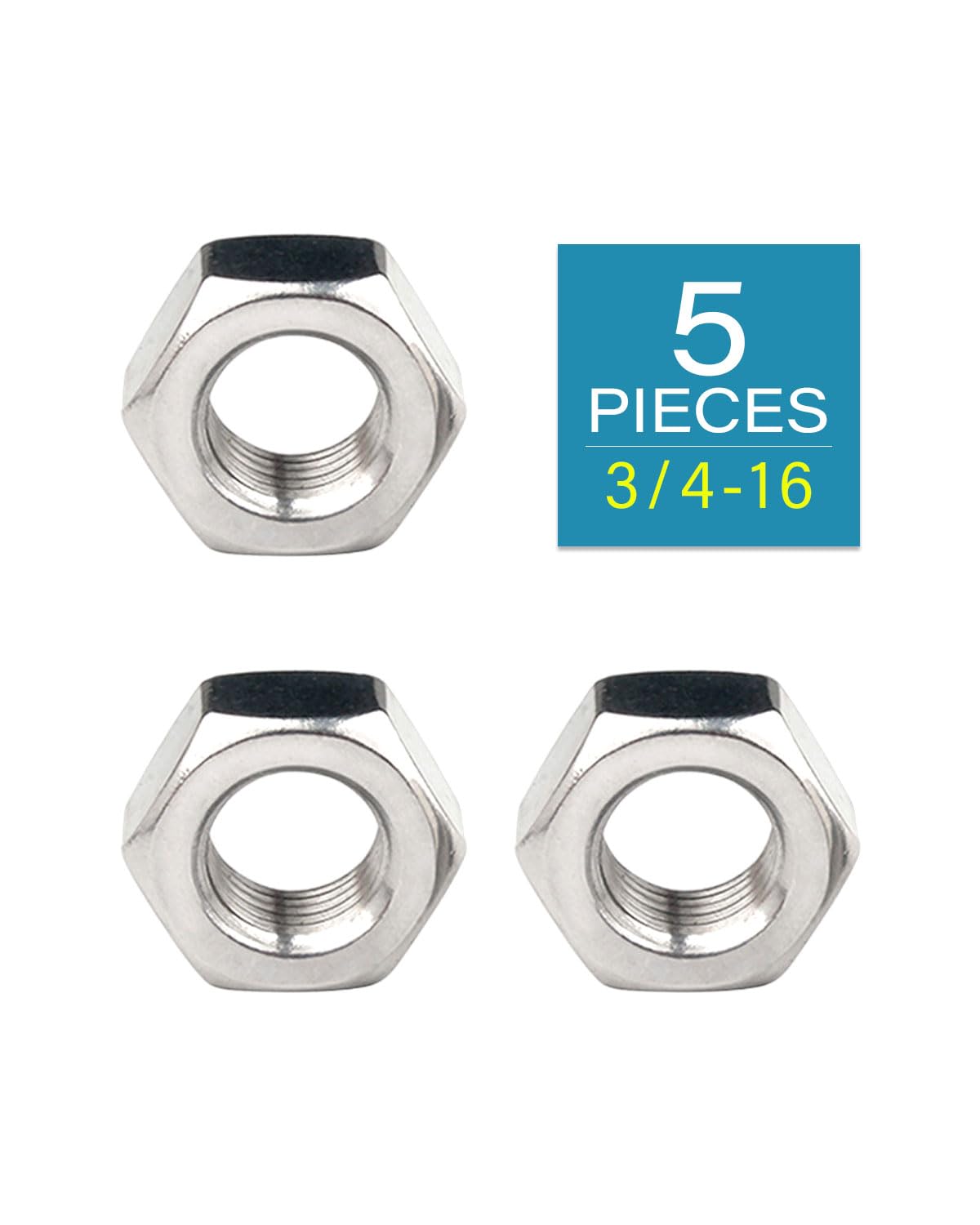 3/4-16 Hex Nuts - IMScrews 304 Stainless Steel Hex Nuts - Corrosion-Resistant Fasteners for Diverse Projects Pack of 5 - image 2