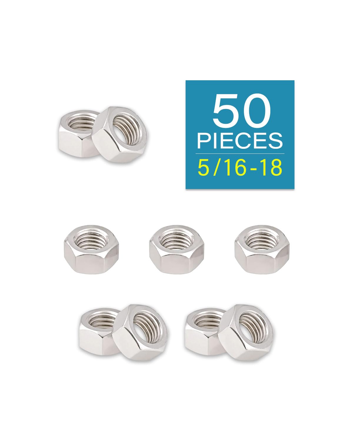 IMScrews 5/16-18 Hex Nuts - Premium 304 Stainless Steel | Rust-Resistant & Durable Fasteners for Home and Professional Projects | 50 Pack - image 2