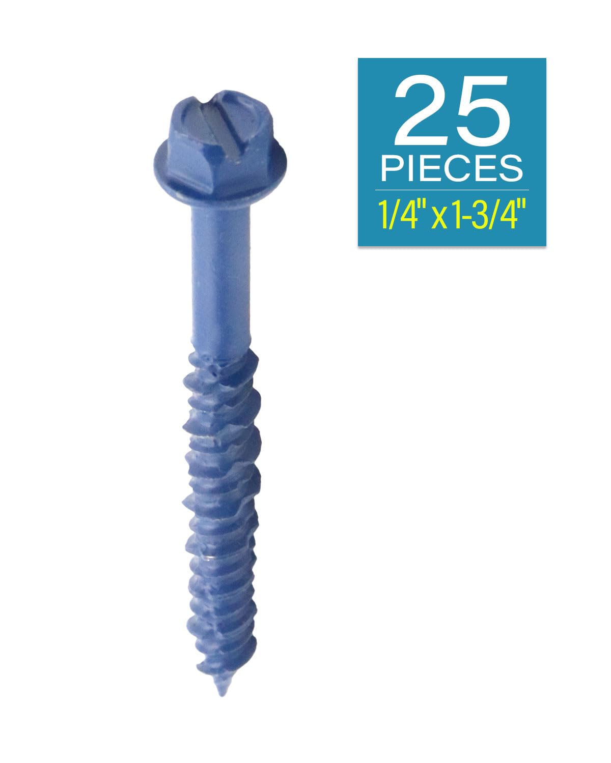 IMScrews 1/4" x 1-3/4" Masonry Anchor Screws, Heavy Duty Hex Slotted Concrete Bolts, Blue Corrosion Resistant, 25 Pack - image 2