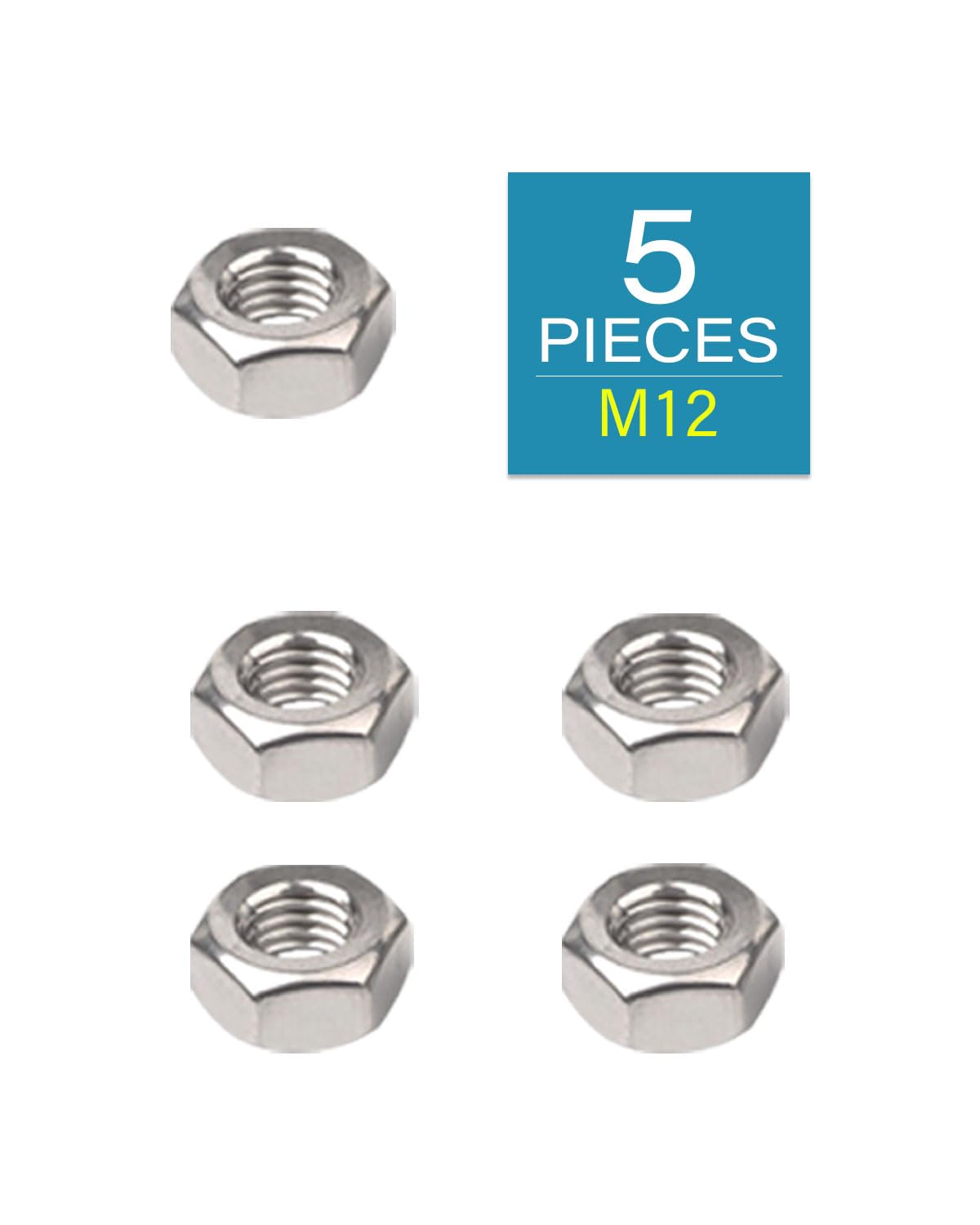 IMScrews M12-1.75 Hex Nuts (5 Pack) - DIN 934 304 Stainless Steel Metric Coarse Thread Fasteners - Durable Rust Resistant Hardware for Automotive, Industrial & Outdoor Home Repair - M12x1.75 - image 2