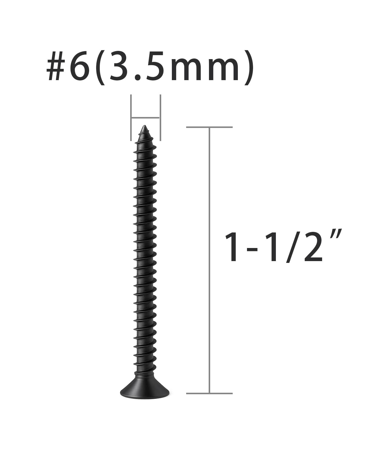 IMSCREWS #6 x 1-1/2" Self-Tapping,304 Stainless Steel Black Flat Head Phillips Wood Screws,Pack of 100 ¡ª Anti-Rust, Sharp Point, Black Coated Finish for Wood, Metal & Plastic - image 2
