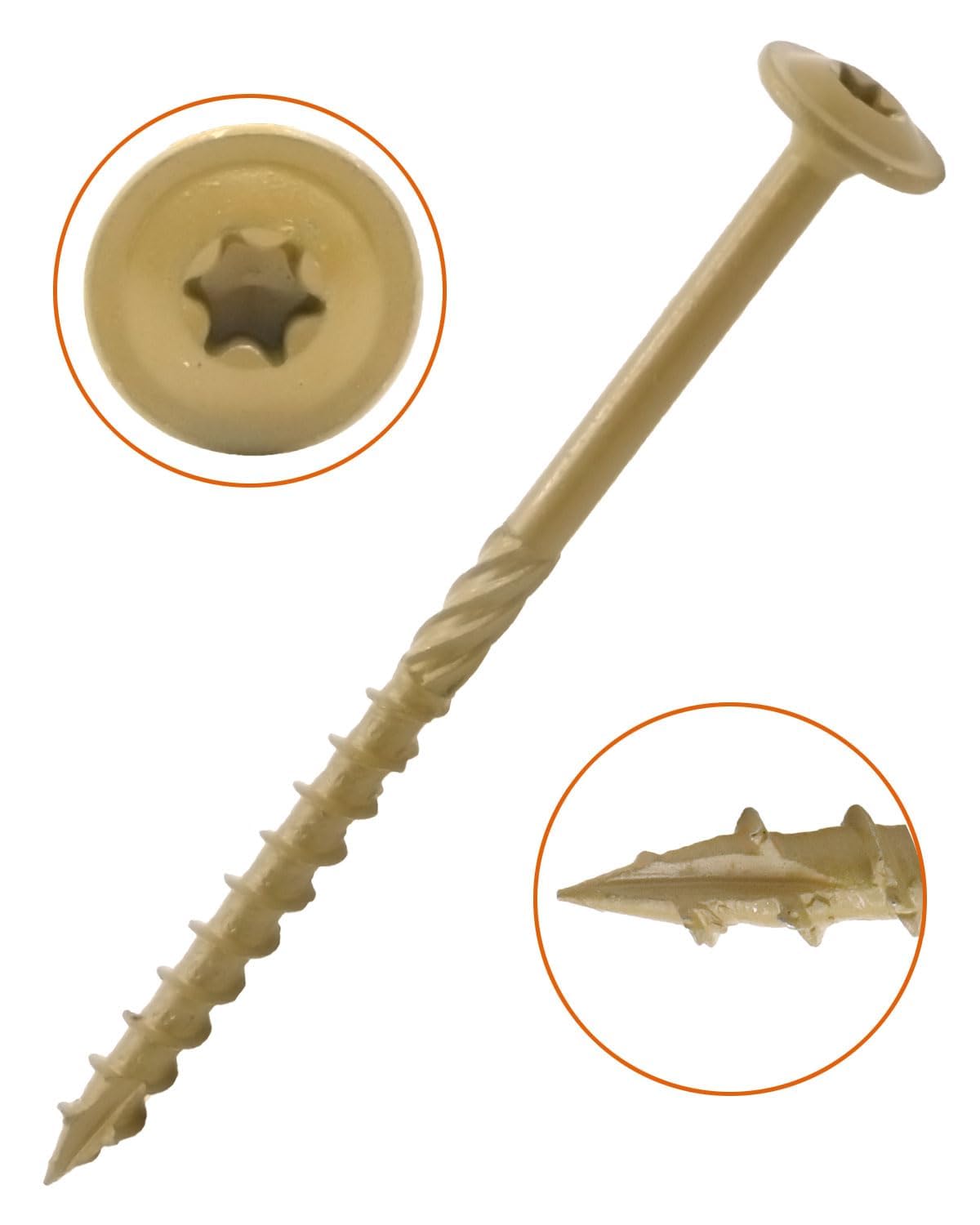 IMSCREWS #14 x 4 inch Tan Wood Deck Screws Epoxy Coated Carbon Steel T30 Star Drive Large Washer Head Timber Screws Heavy Duty Exterior Fasteners for Pressure Treated Lumber 50 Pack - image 4