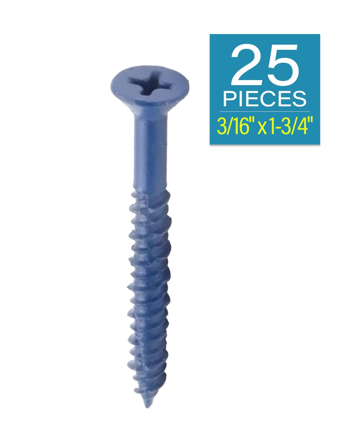 IMScrews 3/16" x 1-3/4" Blue Flat Head Concrete Screws, High-Low Thread, Durable Anchors, 25 Pack for Light Masonry Projects - image 2