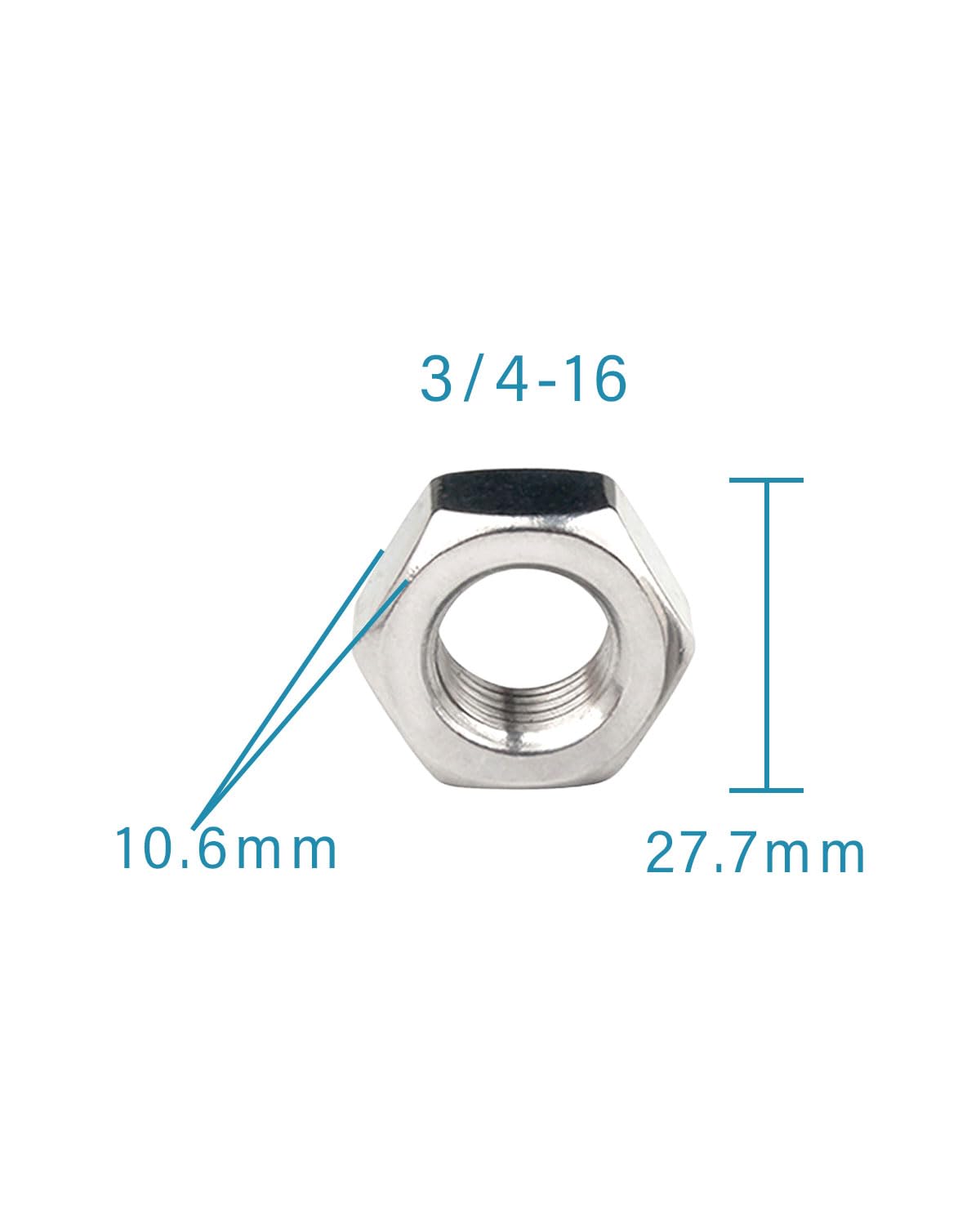 3/4-16 Hex Nuts - IMScrews 304 Stainless Steel Hex Nuts - Corrosion-Resistant Fasteners for Diverse Projects Pack of 10 - image 3