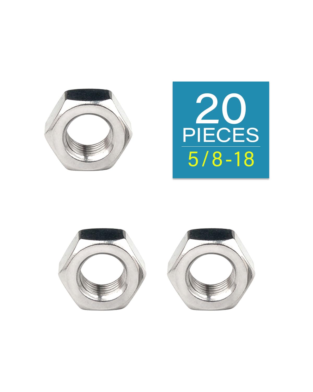 5/8-18 Hex Nuts - IMScrews 304 Stainless Steel Hex Nuts - Corrosion-Resistant Fasteners for Diverse Projects Pack of 20 - image 2