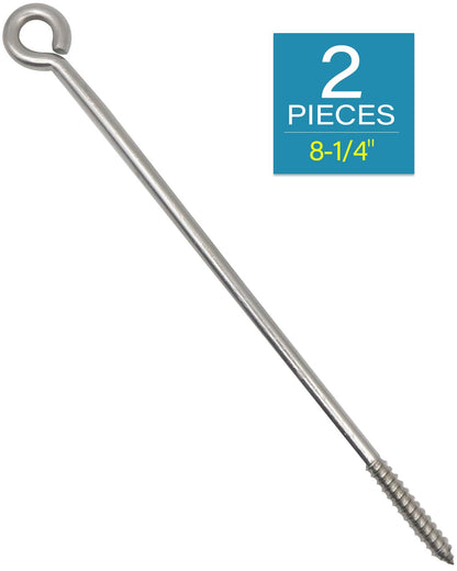 IMSCREWS 8-1/4" 304 Stainless Steel Screw Eyes (2-Pack) ¨C Screws in Hooks for Hammock Stands, Indoor Ceilings, and Outdoor Use - image 2