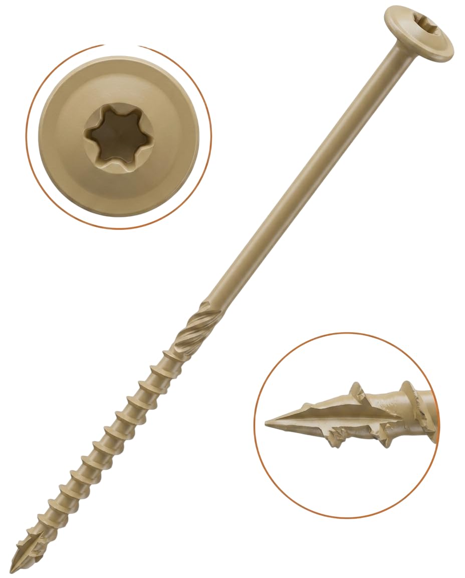 IMSCREWS #14 x 6 Inch Tan Wood Deck Screws 25 PCS - T30 Star Drive Structural Timber Screws with Large Washer Head - Epoxy Coated Exterior Fasteners for Log Homes and Landscaping - image 2