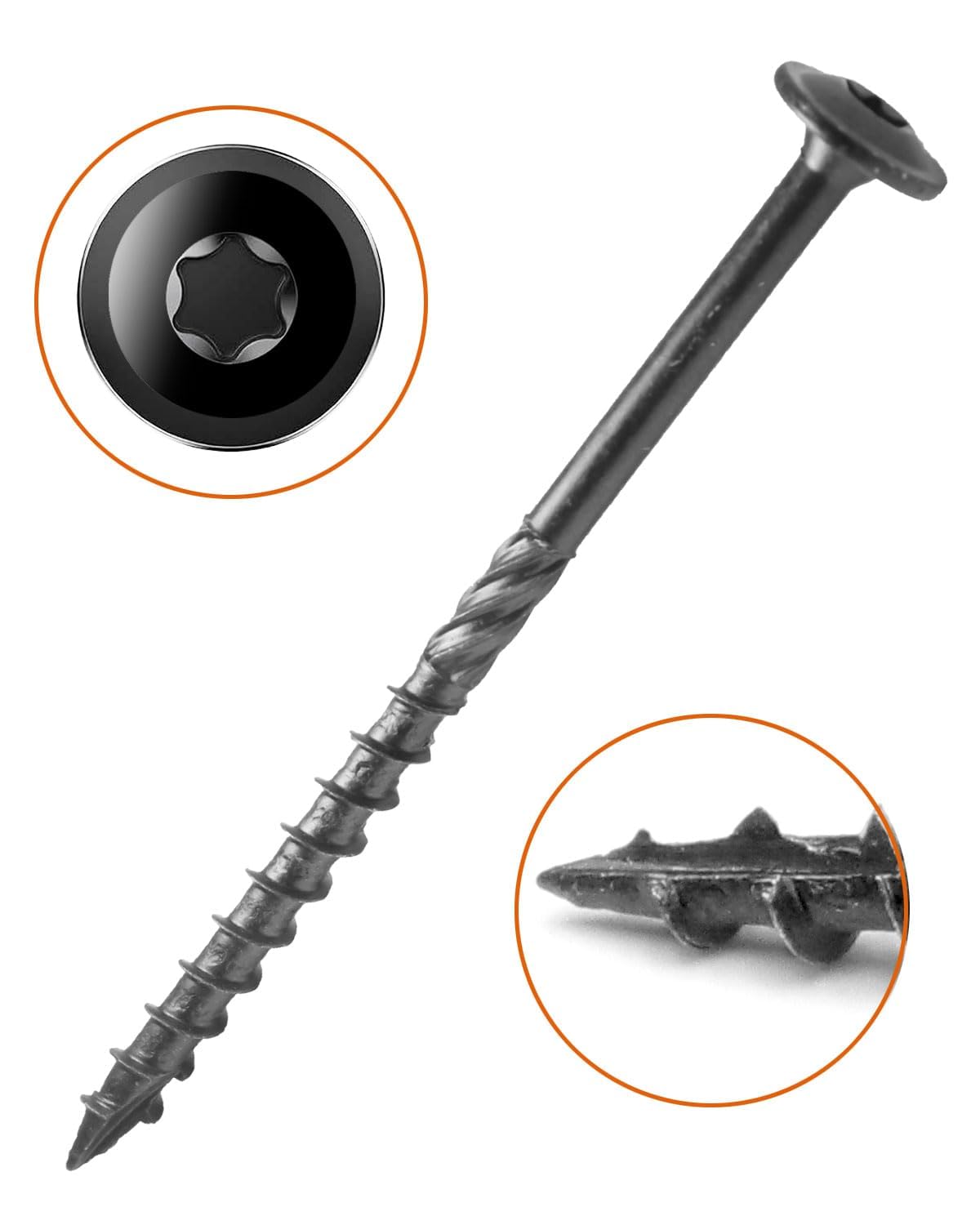 IMSCREWS 4 inch Heavy Duty Timber Screws #14 Carbon Steel Black Epoxy Coating T30 Star Drive Structural Wood Fasteners with Integrated Large Washer Head 25 Pack - image 4