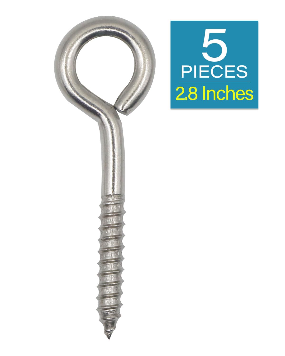 IMSCREWS 5-Pack 2.8 Inch 304 Stainless Steel Eye Screws ¨C Heavy Duty Closed Eye Hooks with 22.5mm Ring, 5.2mm Wire Diameter, Self-Tapping for Indoor & Outdoor Hanging, Rust Resistant - image 2