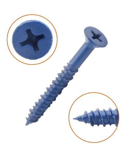 3/16" x 1-3/4" Blue Masonry Screws, 50 PCS Flat Head Concrete Anchors with High-Low Thread, Blue Coating Fasteners for Brick, Block and Stucco - image 4