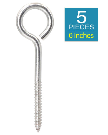 IMSCREWS 5 Pcs 6 Inch Heavy Duty Screw Eyes, 304 Stainless Steel Eye Hooks, Long Self Tapping Eye Bolts for Wood, Cables, Hammock Stands, Bird Feeders, Indoor & Outdoor Use - image 2