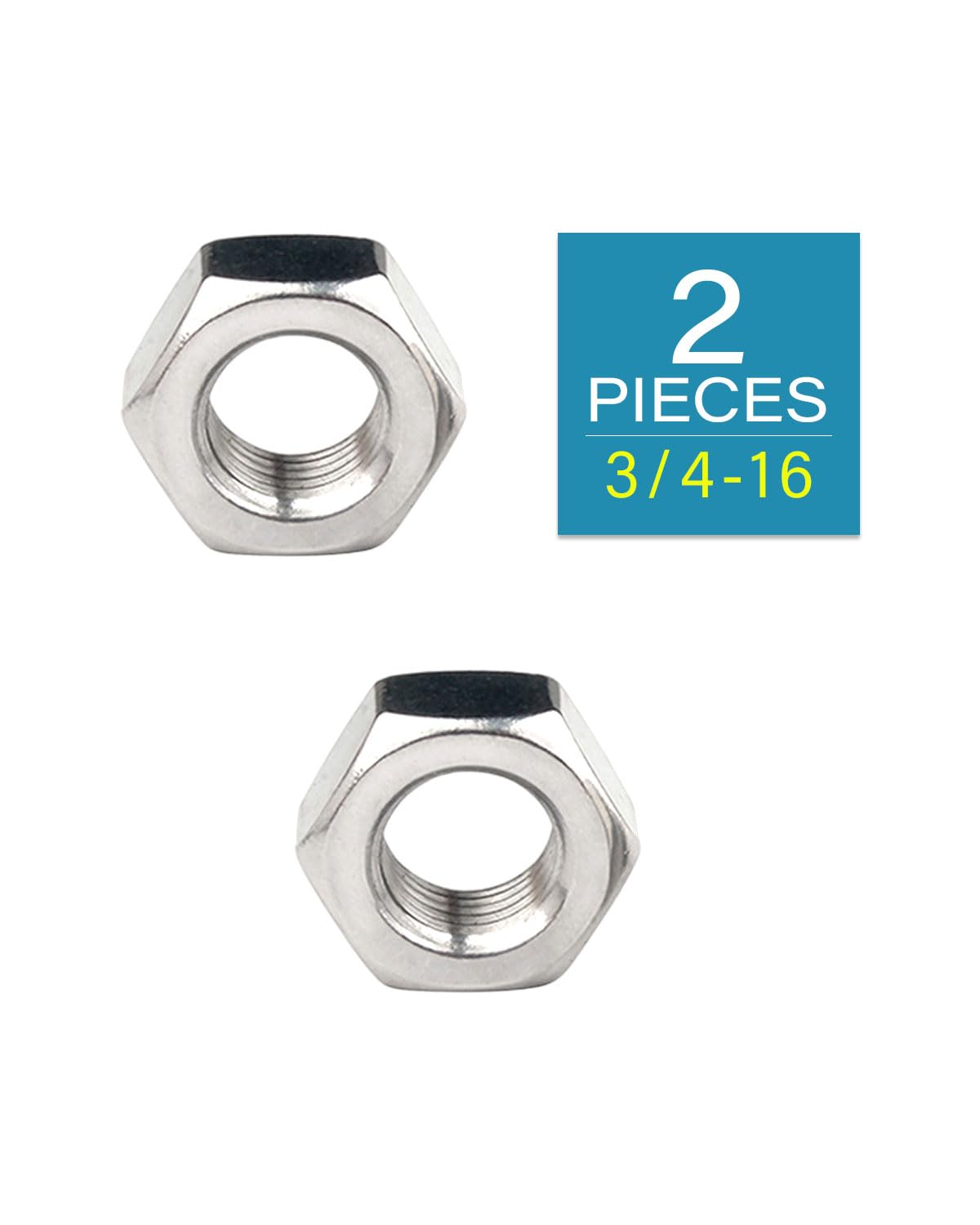 3/4-16 Hex Nuts - IMScrews 304 Stainless Steel Hex Nuts - Corrosion-Resistant Fasteners for Diverse Projects Pack of 2 - image 2