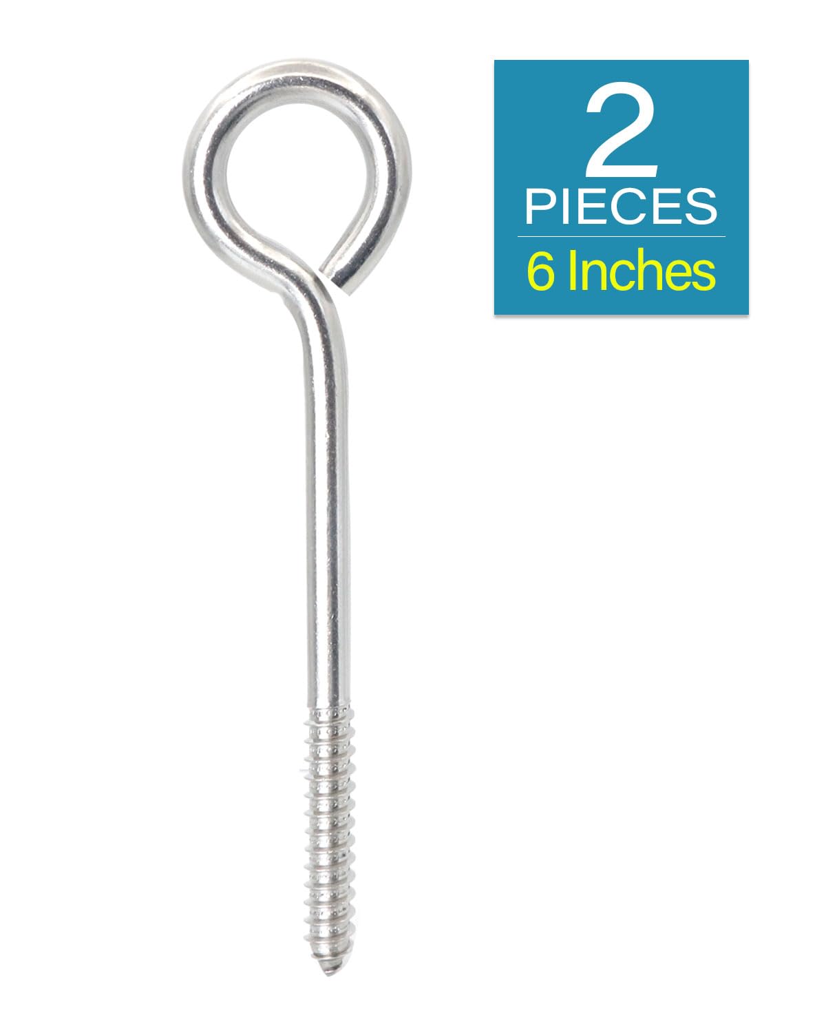 IMSCREWS 2 Pcs Screw Eyes, 6 Inch 304 Stainless Steel Eye Bolts for Wood, Self Tapping Heavy Duty Hooks for Securing Cables and Hammock Stands, Indoor & Outdoor Use - image 2