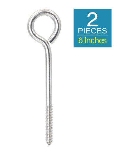 IMSCREWS 2 Pcs Screw Eyes, 6 Inch 304 Stainless Steel Eye Bolts for Wood, Self Tapping Heavy Duty Hooks for Securing Cables and Hammock Stands, Indoor & Outdoor Use - image 2