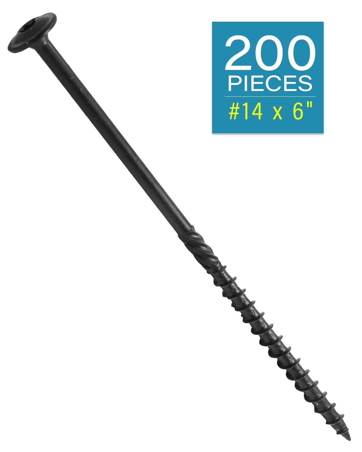 IMSCREWS #14 x 6 Inch Black Wood Deck Screws 200 PCS - T30 Star Drive Structural Timber Screws with Large Washer Head - Black Epoxy Coated Exterior Fasteners for Log Homes and Landscaping - image 2