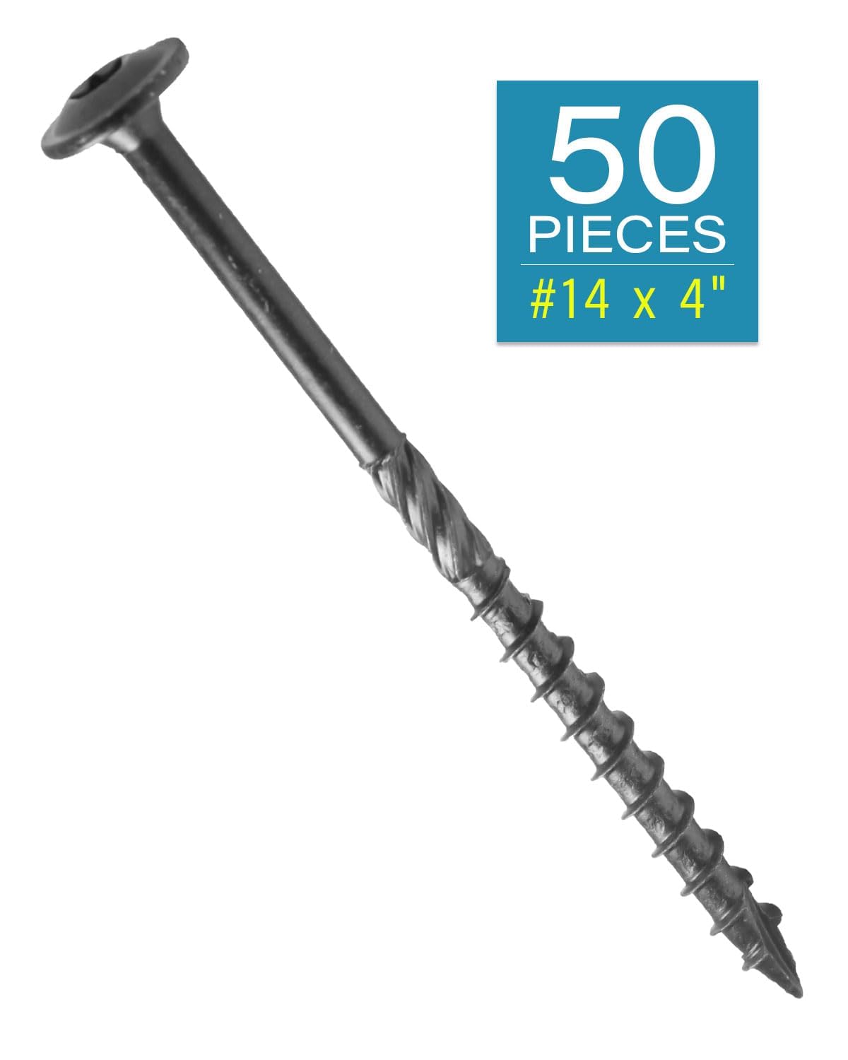 IMSCREWS #14 x 4 inch Carbon Steel Wood Deck Screws, Black Epoxy Coated, T30 Star Drive, 0.56" Large Washer Head Timber Screws, Heavy Duty Landscaping Post Fasteners, 50 Pack - image 2