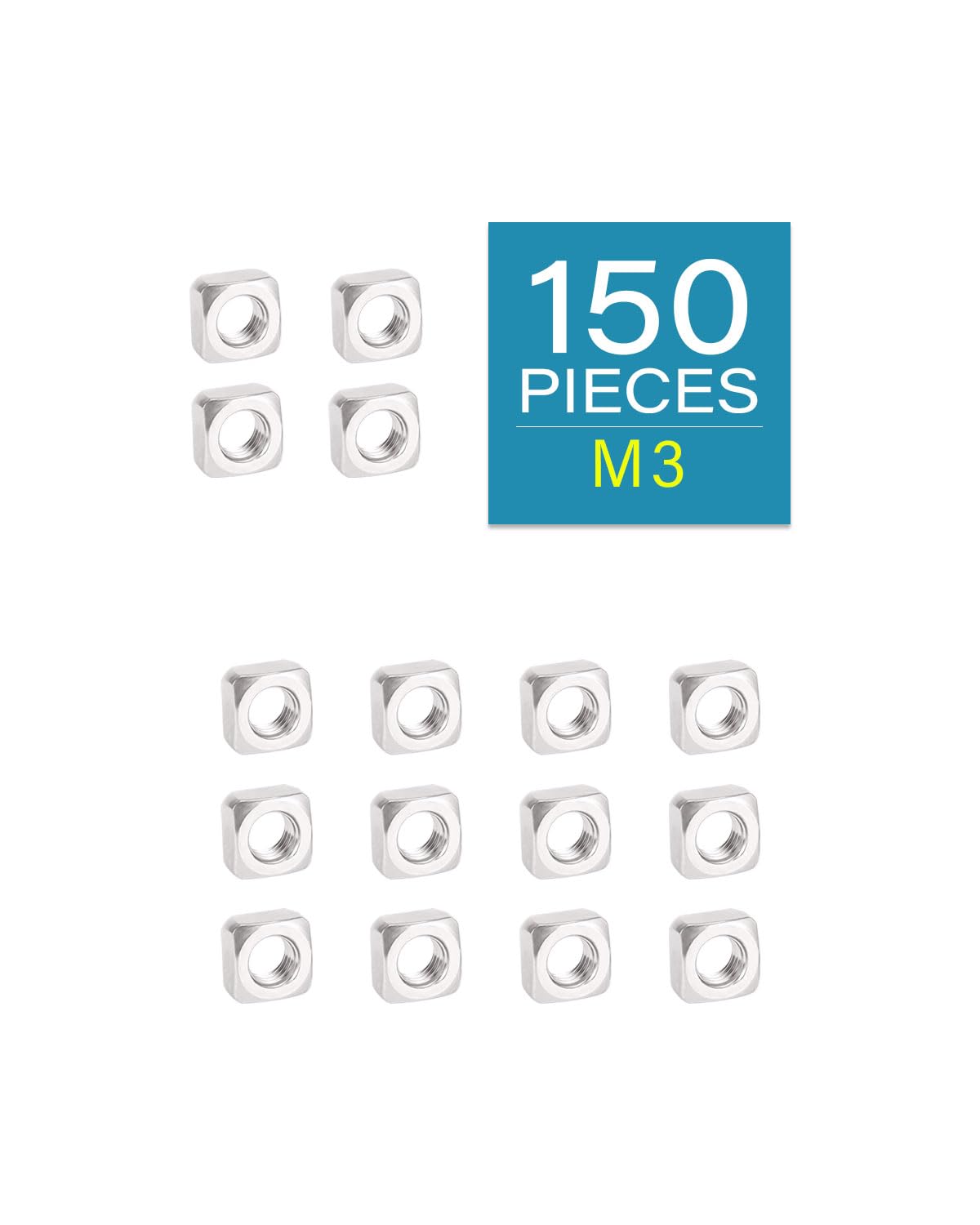 M3-0.5 Square Nuts - IMScrews 304 Stainless Steel Square Nuts - Durable Fasteners for Home Repairs and Professional Engineering Pack of 150 - image 2