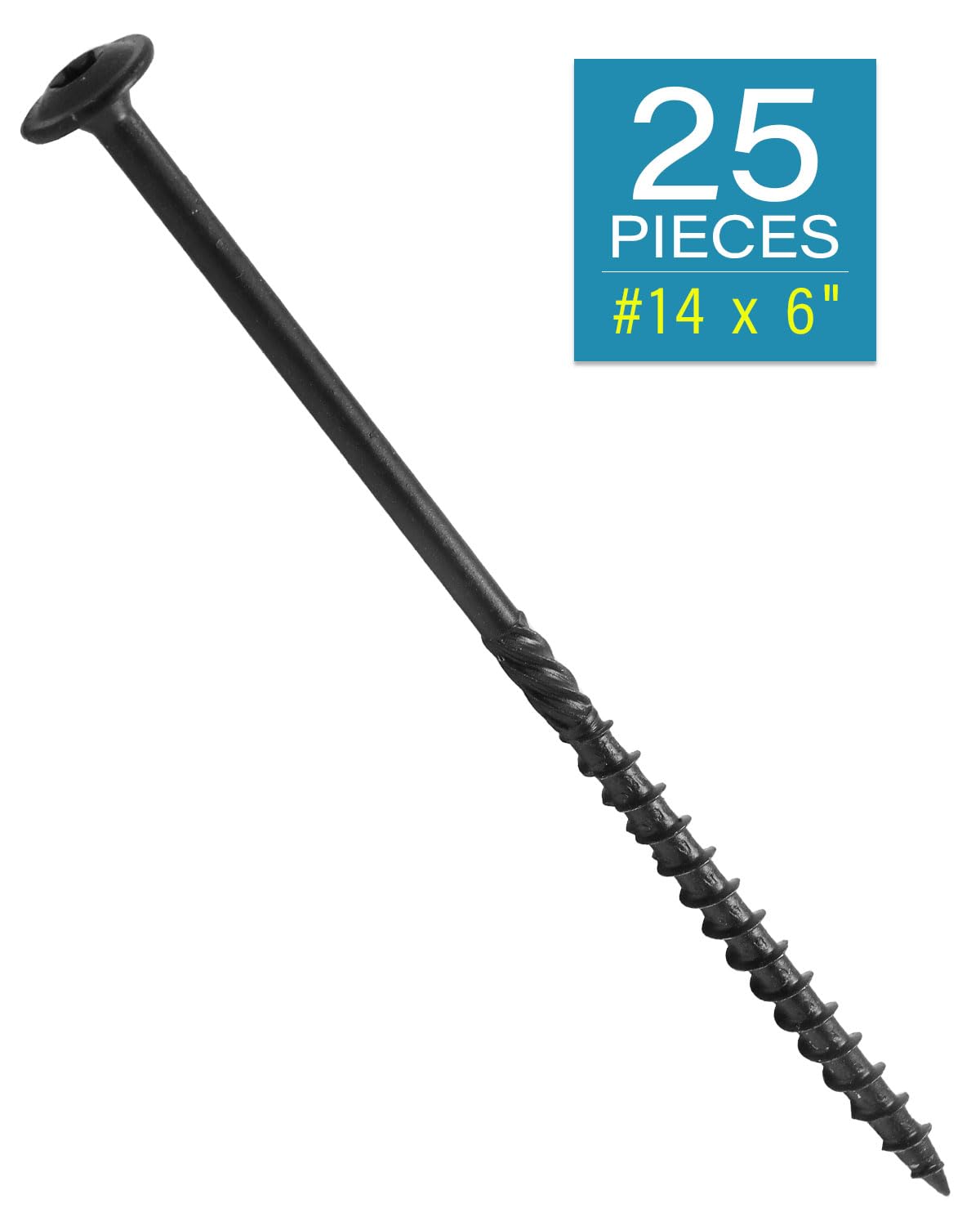 #14 x 6" Black IMSCREWS Wood Deck Screws - T30 Star Drive with Large Washer Head - Rust-Resistant Outdoor Deck Screws for Timber, Log, and Landscaping Wood Projects Pack of 25 - image 2